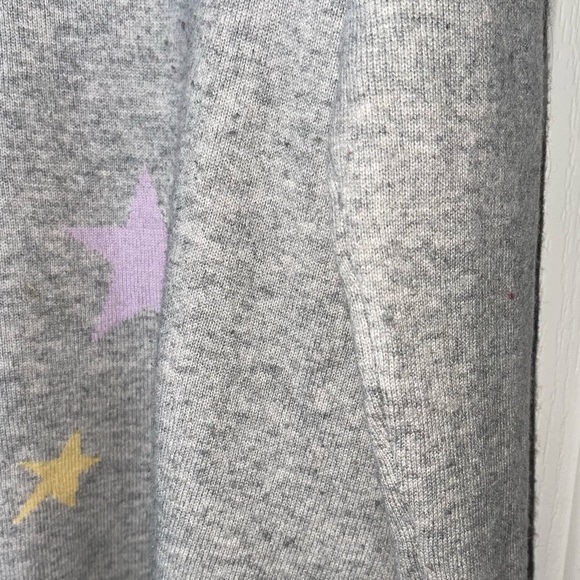 WOOL OVERS Gray Purple Yellow Star Print Merino Wool Cashmere V Neck Sweater M - Picture 4 of 5
